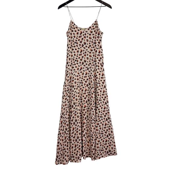 Theory Asymmetrical Leopard Maxi Cami Dress 100% Silk Pink - 2 - Picture 1 of 9